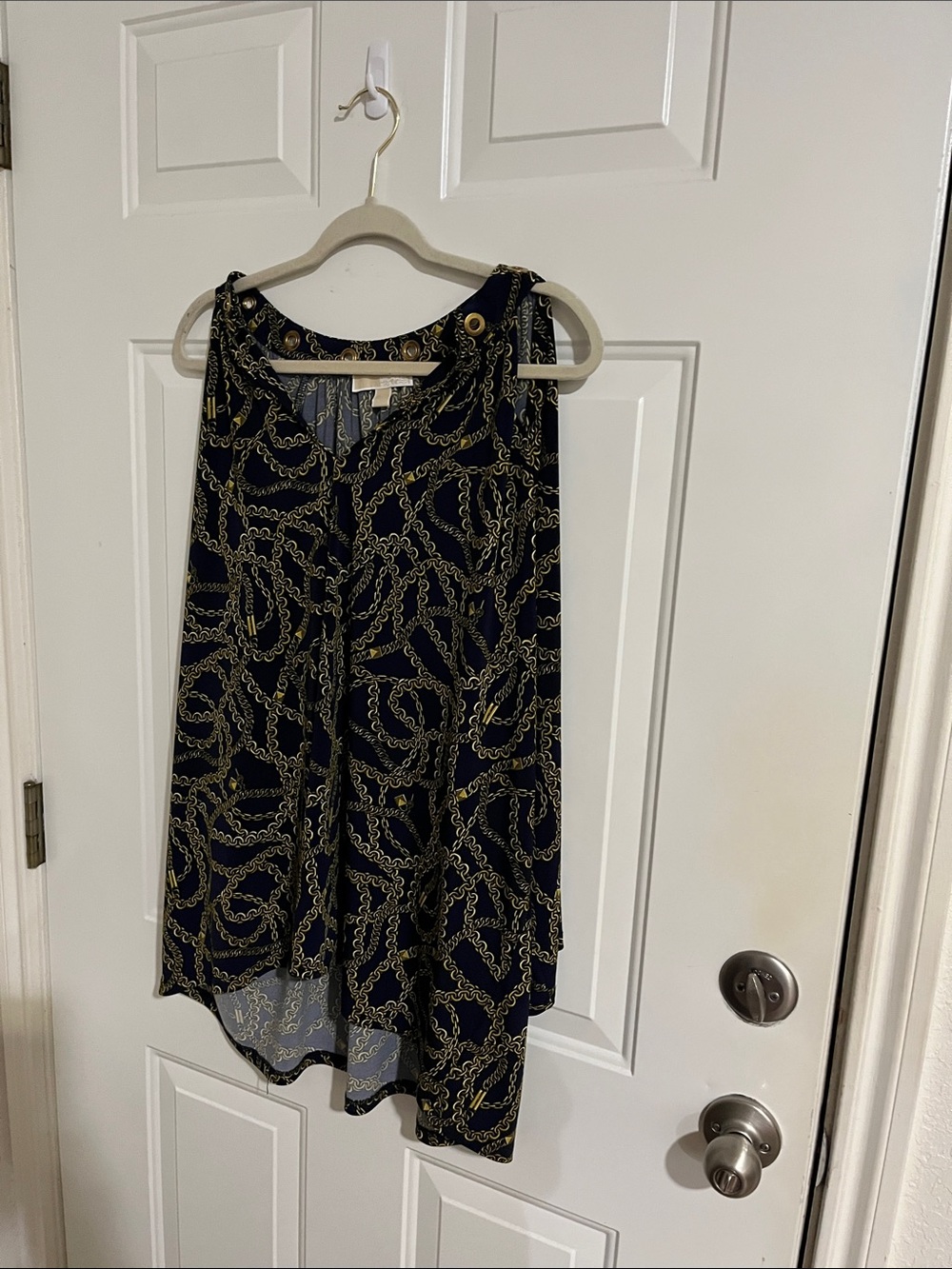 Michael Kors Navy and Gold Chain-Print High-Low Skirt - Picture 1 of 8